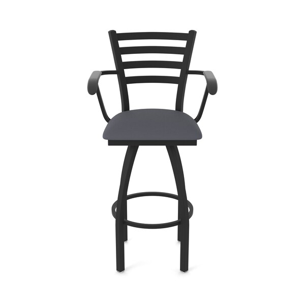 Holland Bar Stool Co Jackie with Arms 25 in. Swivel Counter Stool with Black Wrinkle Finish and Canter Storm Seat - 415