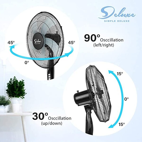 Ipower HealSmart Pedestal Stand Fan, 16 Inch, Black - HIFANXSTAND16X2