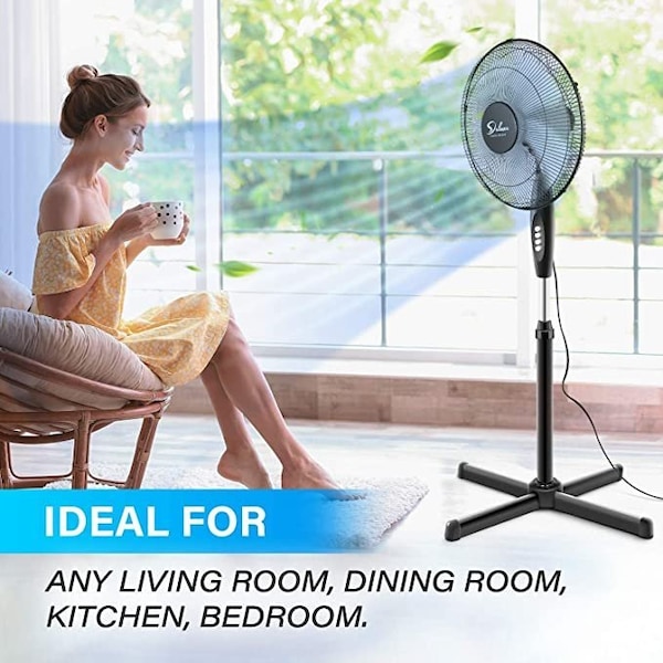 Ipower HealSmart Pedestal Stand Fan, 16 Inch, Black - HIFANXSTAND16X2