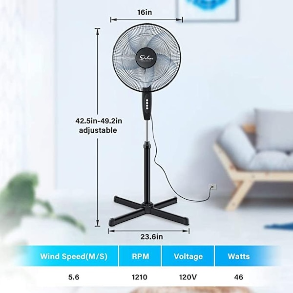 Ipower HealSmart Pedestal Stand Fan, 16 Inch, Black - HIFANXSTAND16X2