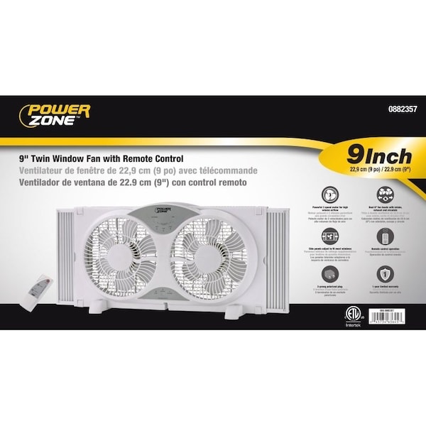 Powerzone PowerZone BP2-9A Reversible Window Fan, 9 in Dia Blade, White - BP2-9A
