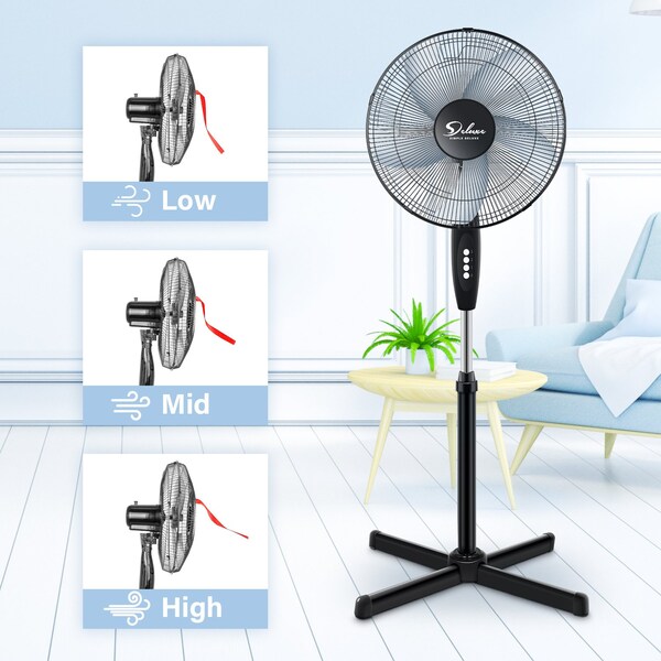 Edendirect 16in. Pedestal Fans, 3-Speed, Quiet Oscillation, Adjustable Height, for Home & Office Use, 2PK - IR-STAND16X2