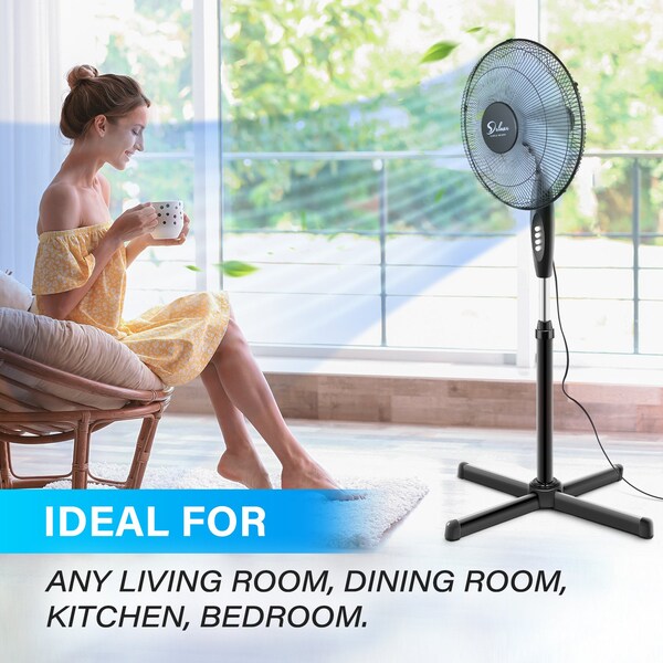 Edendirect 16in. Pedestal Fans, 3-Speed, Quiet Oscillation, Adjustable Height, for Home & Office Use, 2PK - IR-STAND16X2