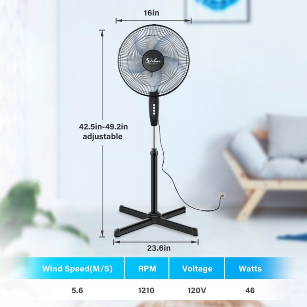 Edendirect 16in. Pedestal Fans, 3-Speed, Quiet Oscillation, Adjustable Height, for Home & Office Use, 2PK - IR-STAND16X2