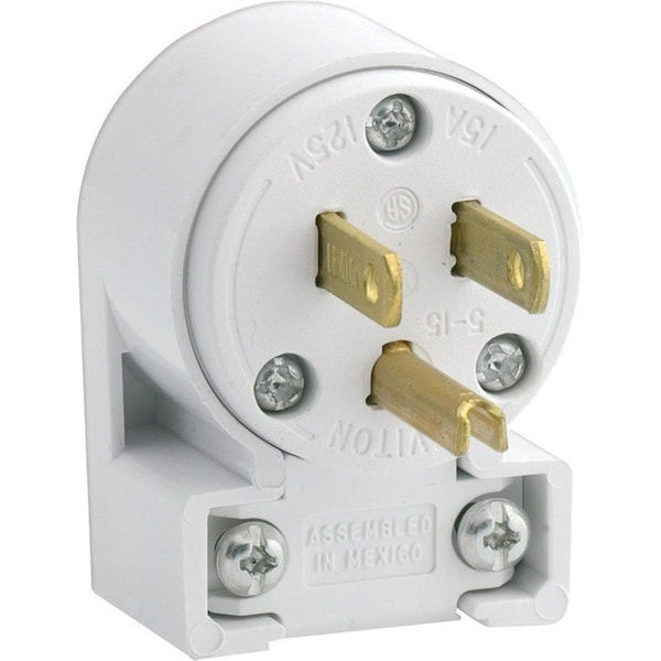 Serverusa 515AN-000 Leviton Commercial PVC Polarized Angle Plug 5-15P 18-12 Awg 2 Pole 3 Wire White - SE148072