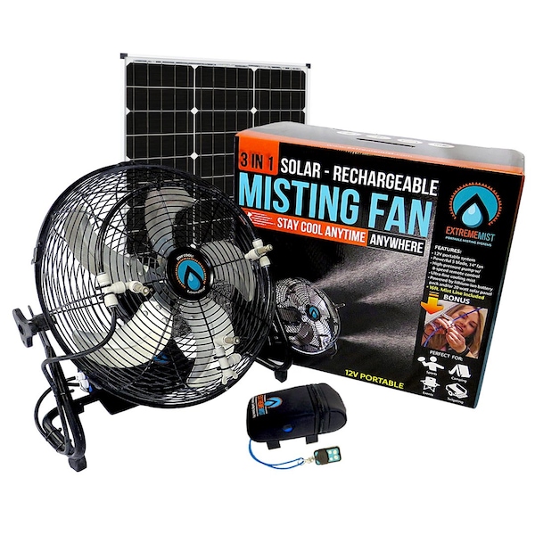 Extrememist 3-n-1 Portable Misting Fan w/ Solar Panel, Mist Pump & 16ft Mist Line attachment - 423698