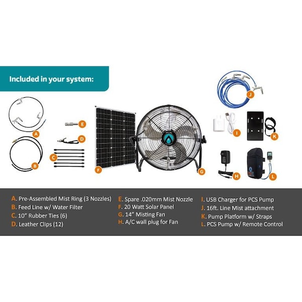 Extrememist 3-n-1 Portable Misting Fan w/ Solar Panel, Mist Pump & 16ft Mist Line attachment - 423698