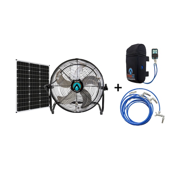 Extrememist 3-n-1 Portable Misting Fan w/ Solar Panel, Mist Pump & 16ft Mist Line attachment - 423698