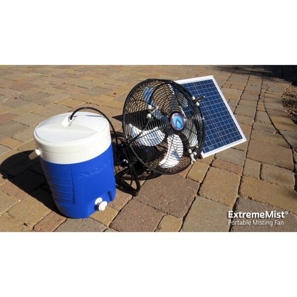 Extrememist 3-n-1 Portable Misting Fan w/ Solar Panel, Mist Pump & 16ft Mist Line attachment - 423698