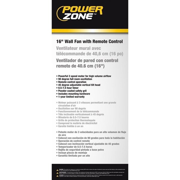 Powerzone PowerZone FW40-S1 Wall-Mount Fan, 3-Speed, White - FW40-S1