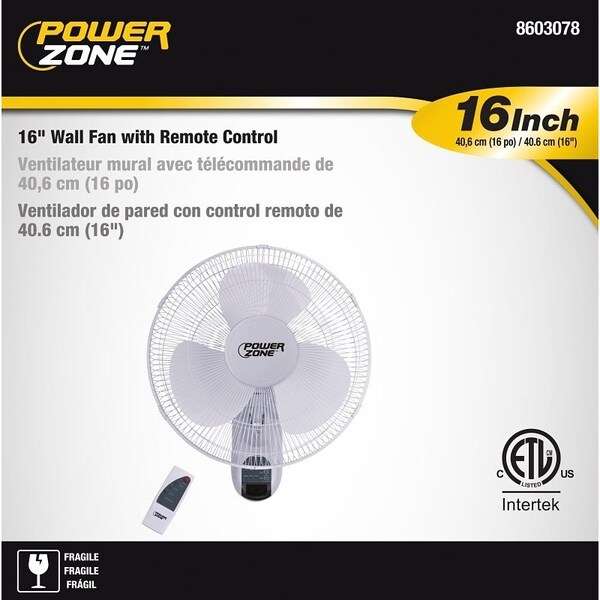 Powerzone PowerZone FW40-S1 Wall-Mount Fan, 3-Speed, White - FW40-S1
