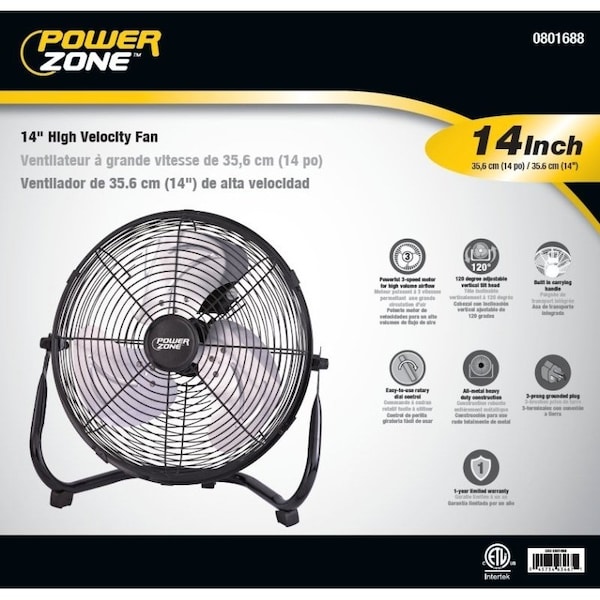 Powerzone PowerZone CZHV14B Floor Fan, 14 in Dia Blade, 120 VAC, Black - LF-14