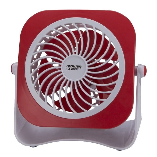 Powerzone Tabletop Fan, 5 VDC, 4 in Dia Blade, 5-Blade, 2-Speed, 48 in L Cord, White/Blue OR White/Red - QT-U403B