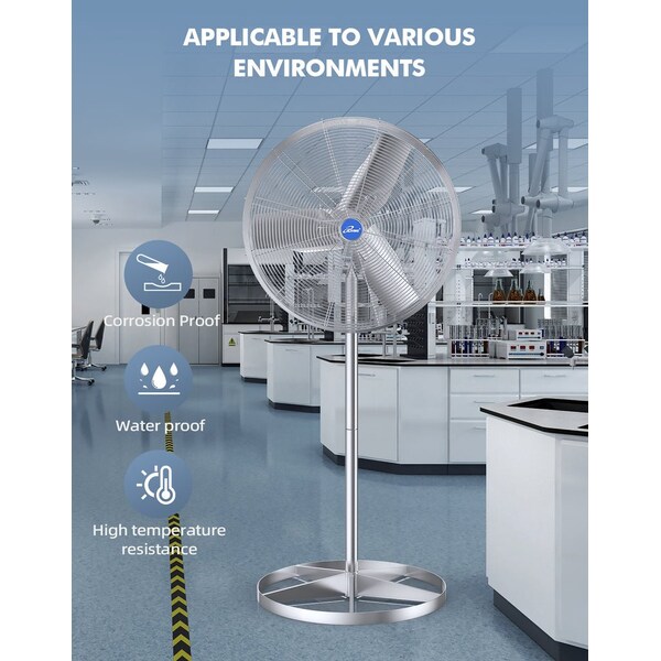 Iliving Silver 24 in. Pedestal Washdown Fan, 7200 CFM, 1/4 HP, Single Phase 115/230V - ILG8WD24-2P