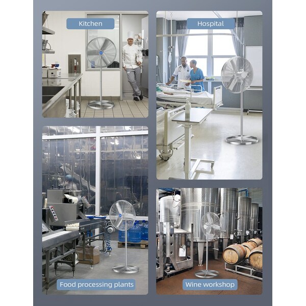Iliving Silver 24 in. Pedestal Washdown Fan, 7200 CFM, 1/4 HP, Single Phase 115/230V - ILG8WD24-2P