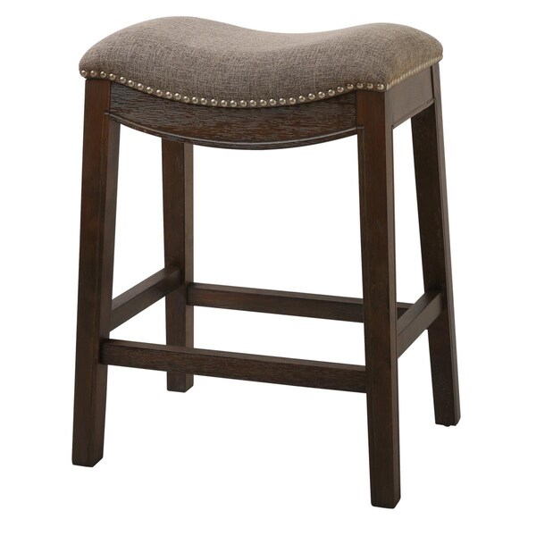 Homeroots Counter Height Saddle Style Counter Stool with Taupe Fabric  25.7 x 14.2 x 19.7 in. - 380056