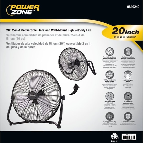 Powerzone PowerZone CZHV20B Floor Fan, 20 in Dia Blade, 120 VAC, Black - LF-20