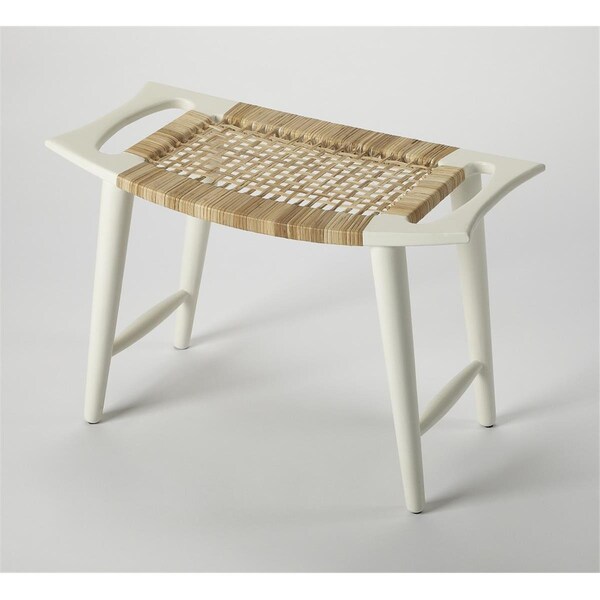 Homeroots 17.5 x 25.5 x 14 in. White & Natural Cane Woven Stool - 389205