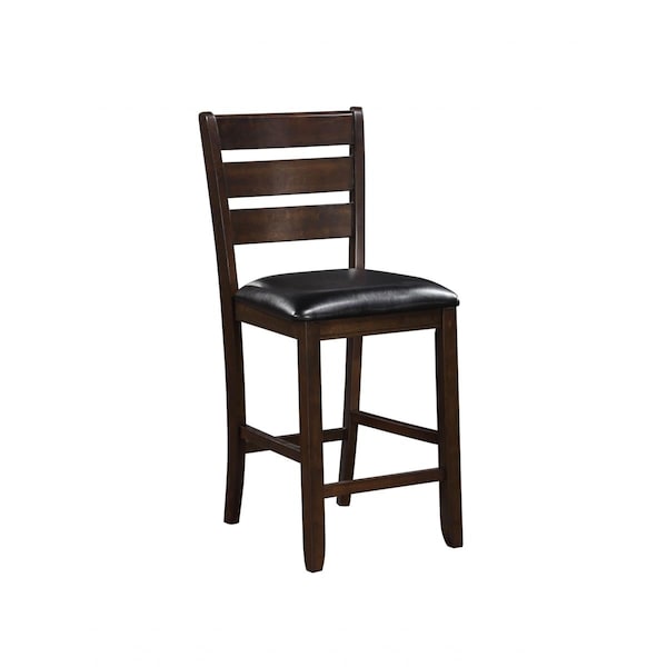 Homeroots 41 x 20 x 21 in. Dark Wood Finish Faux Leather Ladder Back Counter Height Chairs, Black, 2PK - 376979