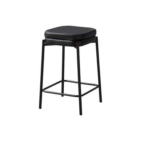 Monarch Specialties Barstool, Counter Height, Kitchen, Black Leather Look, Black Metal, Contemporary, Modern, 2PK - I 2225