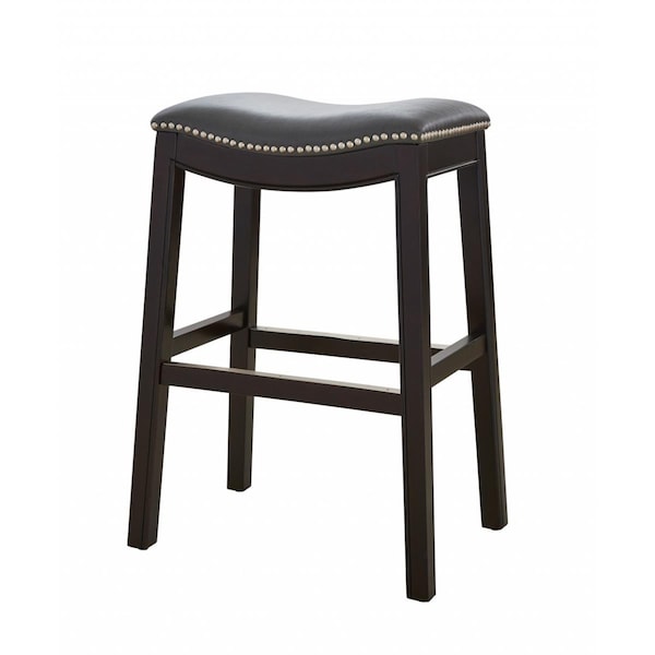 Homeroots 25 in. Espresso & Gray Saddle Style Counter Height Bar Stool - 384138
