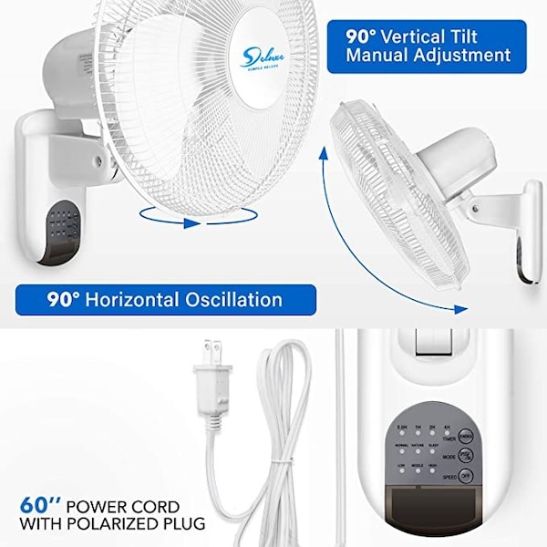 Simple Deluxe Heavy Duty Quiet Stainless 16-Inch Digital Wall Mount Oscillating Fan w/ Remote - HIFANXWALLDIGIT