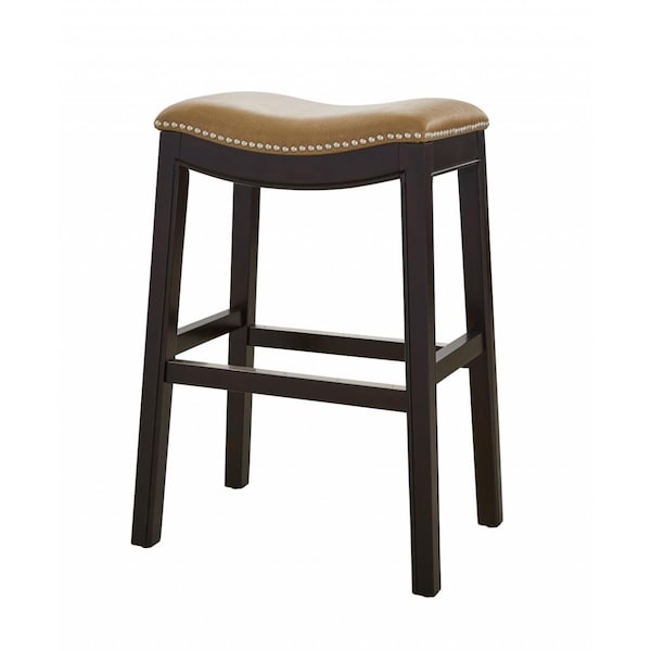 Homeroots 25 in. Espresso & Carmel Saddle Style Counter Height Bar Stool - 384136