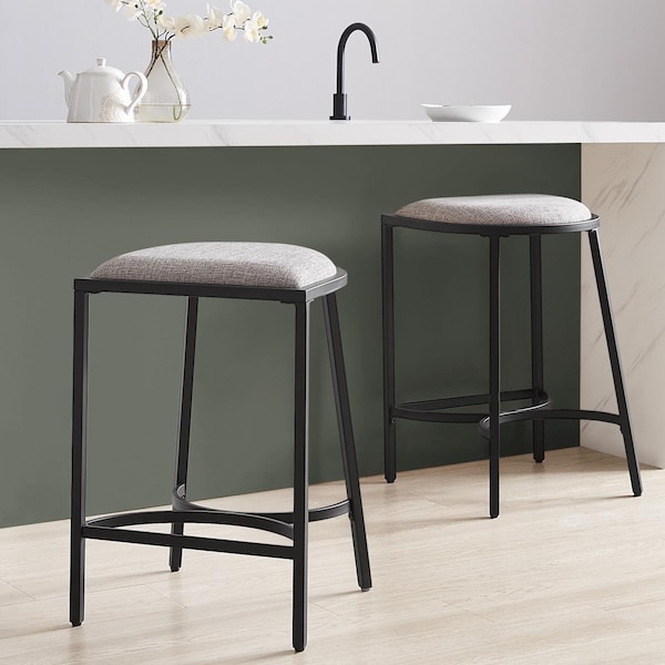 Crosley Furniture 2 Piece Ellery Counter Stool Set, Matte Black & Gray - CF502624MB-GY