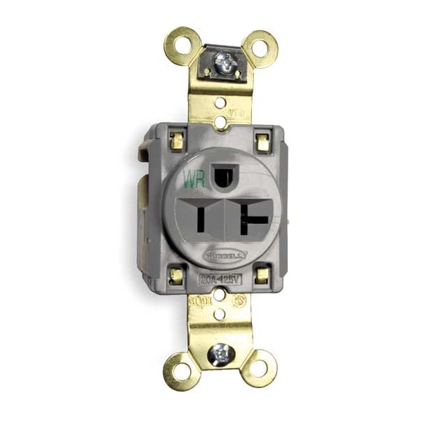 Hubbell Receptacle, 20 A Amps, 125V AC, Flush Mount, Single Outlet, 5-20R, Gray - HBL5361GRYWR