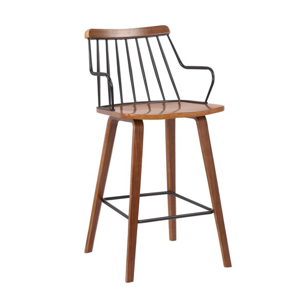 Newalthlete 26 in. Micah Walnut & Metal Modern Counter Height Bar Stool - NE3316518