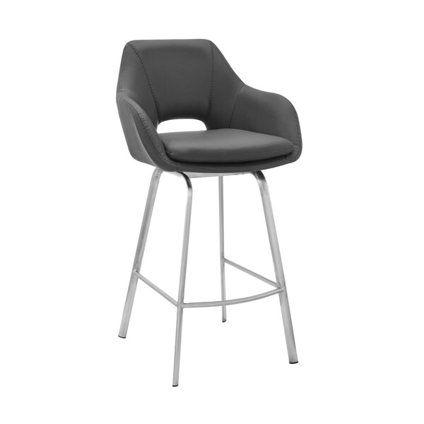 Gfancy Fixtures 26 in. Gray on Stainless Faux Leather Comfy Swivel Counter Stool - GF3096094