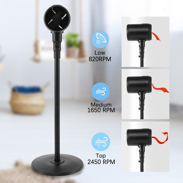 Edendirect 7 in. Metal Drum Jet Fan, Indoor and Outdoor Pedestal Fan, 6-Speed with Remote Control - IR-STANDRETRO7B