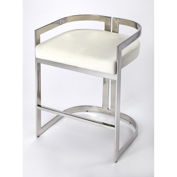 Homeroots Nickel Plated Faux Leather Counter Stool, White - 389130