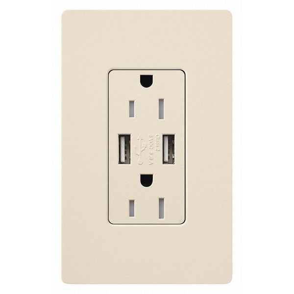 Lutron Receptacles, USB, Tamper-Rsnt, Lt Almond - CAR-15-UBTR-LA