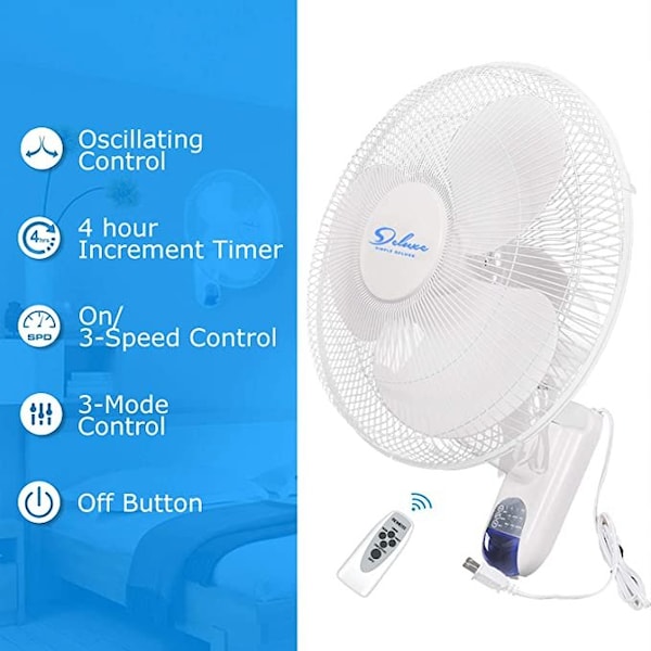 Simple Deluxe Heavy Duty Quiet Stainless 16-Inch Digital Wall Mount Oscillating Fan w/ Remote - HIFANXWALLDIGIT16