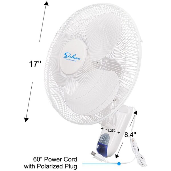 Simple Deluxe Heavy Duty Quiet Stainless 16-Inch Digital Wall Mount Oscillating Fan w/ Remote - HIFANXWALLDIGIT16