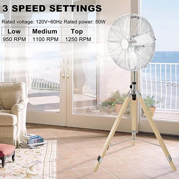 Ipower Stand fan, 16'', retro style, chrome, wooden base - HIFANSTANDRETRO16C