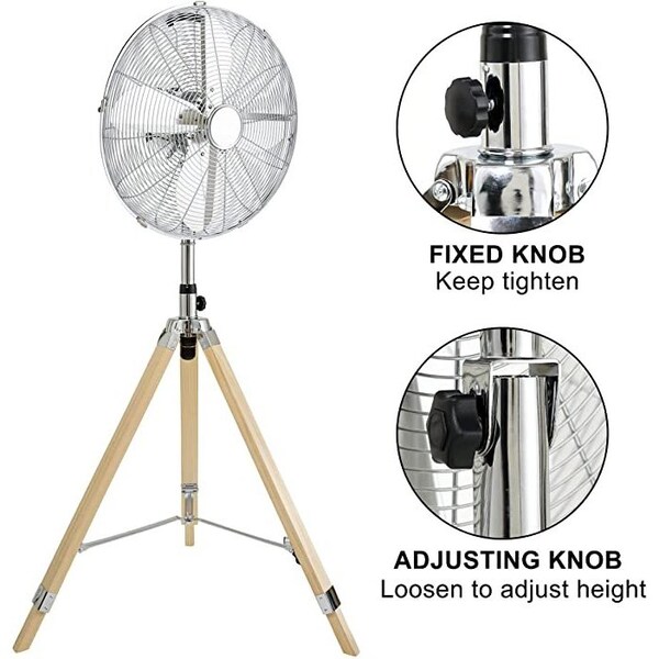 Ipower Stand fan, 16'', retro style, chrome, wooden base - HIFANSTANDRETRO16C