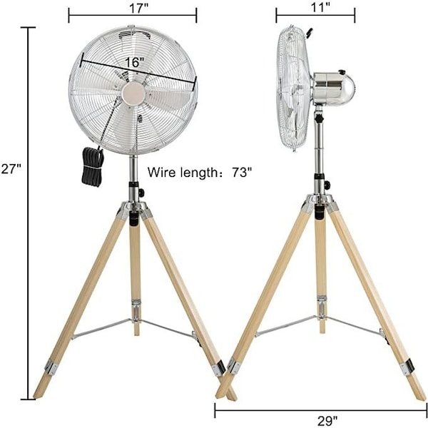 Ipower Stand fan, 16'', retro style, chrome, wooden base - HIFANSTANDRETRO16C