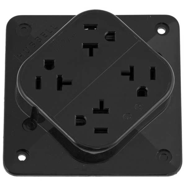 Hubbell Receptacle, 20 A Amps, 125V AC, Surface Mount, Quad Outlet, 5-20R, Black - HBL420BK