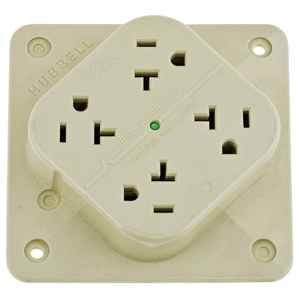 Hubbell Receptacle, 20 A Amps, 125V AC, Surface Mount, Quad Outlet, 5-20R, Ivory - HBL420IS