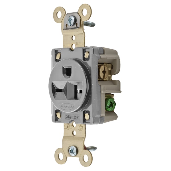 Hubbell Wiring Device-Kellems Straight Blade Devices, Receptacles, Single, Specification Grade, 2-Pole 3-Wire Grounding, 20A 250V, 6-20R, Gray, Single Pack - HBL5461GY