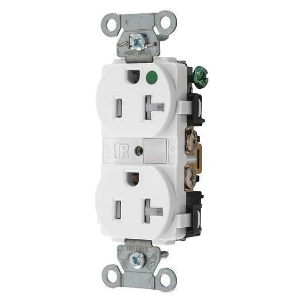 Zoro Select Receptacle, 20 A Amps, 125V AC, Flush Mount, Standard Duplex Outlet, 5-20R, White - 8300HBWTR