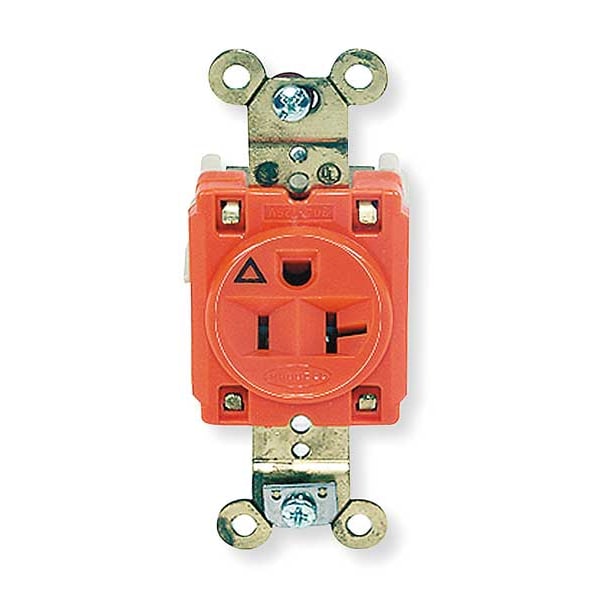 Hubbell Receptacle, 20 A Amps, 125V AC, Flush Mount, Single Outlet, 5-20R, Orange - IG5361
