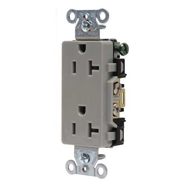 Zoro Select Receptacle, 20 A Amps, 125V AC, Flush Mount, Decorator Duplex Outlet, 5-20R, Gray - DRS20GRY