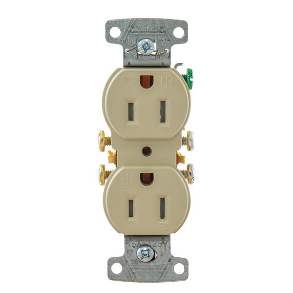 Hubbell Receptacle, 15 A Amps, 125V AC, Flush Mount, Standard Duplex Outlet, 5-15R, Ivory - RR15SITR