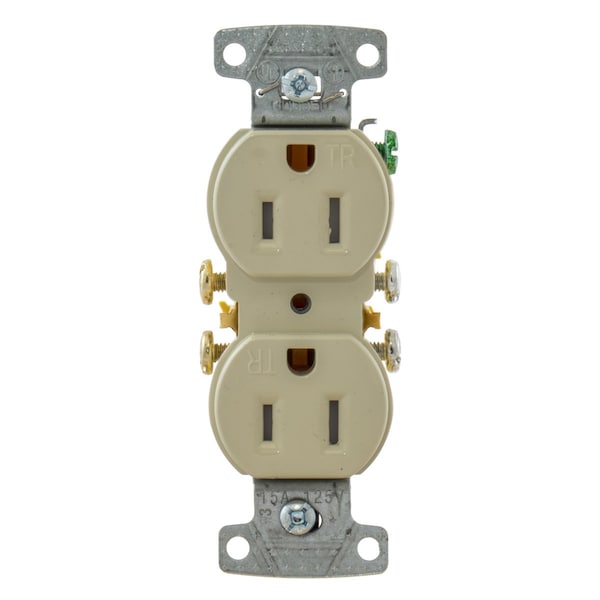 Hubbell Receptacle, 15 A Amps, 125V AC, Flush Mount, Standard Duplex Outlet, 5-15R, Ivory - RR15SITR