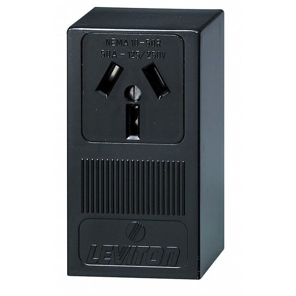 Leviton Receptacle, 50 A Amps, 125/250VAC, Single Outlet, 10-50R, Black - 5050-P00