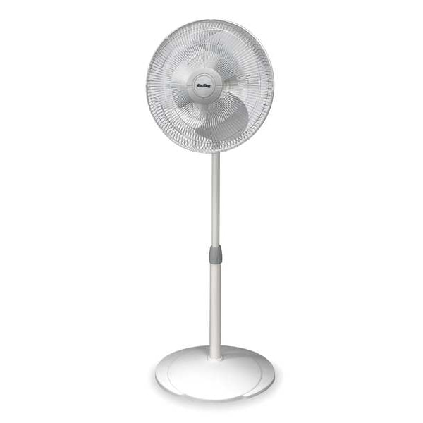 Air King 16" Blade Dia Pedestal Fan, Oscillating, 3 Speeds, 120VAC, White with Gray Accents - 9126