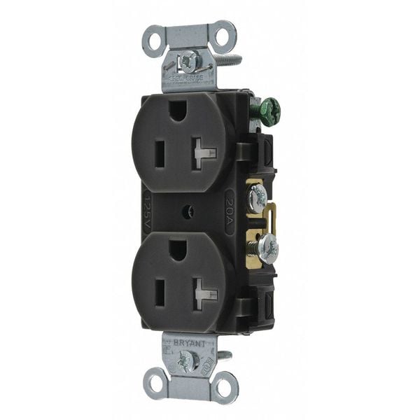 Zoro Select Receptacle, 20 A Amps, 125V AC, Flush Mount, Standard Duplex Outlet, 5-20R, Black - CRS20BLKTR
